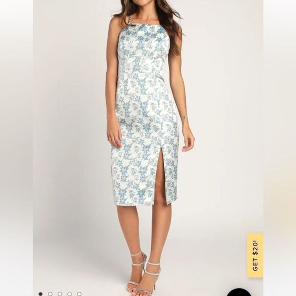 Lulus Versailles Vibes Light Blue Jacquard Metallic Midi Dress